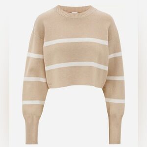 Luna Elegant Beige and White Women's Crew Neck Sweater